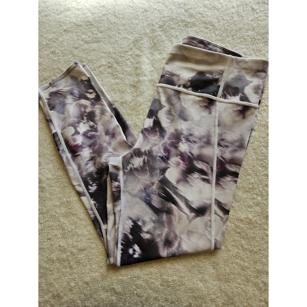 Athleta Pink/White/Gray Back Zip Pocket Stretchy Reflective Leggings, LG